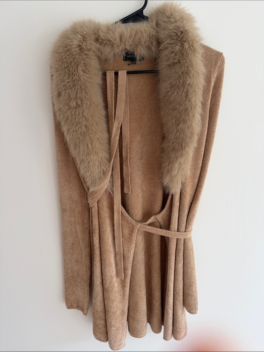 MAJORELLE Camel Brown Faux-Fur Collar Cardigan